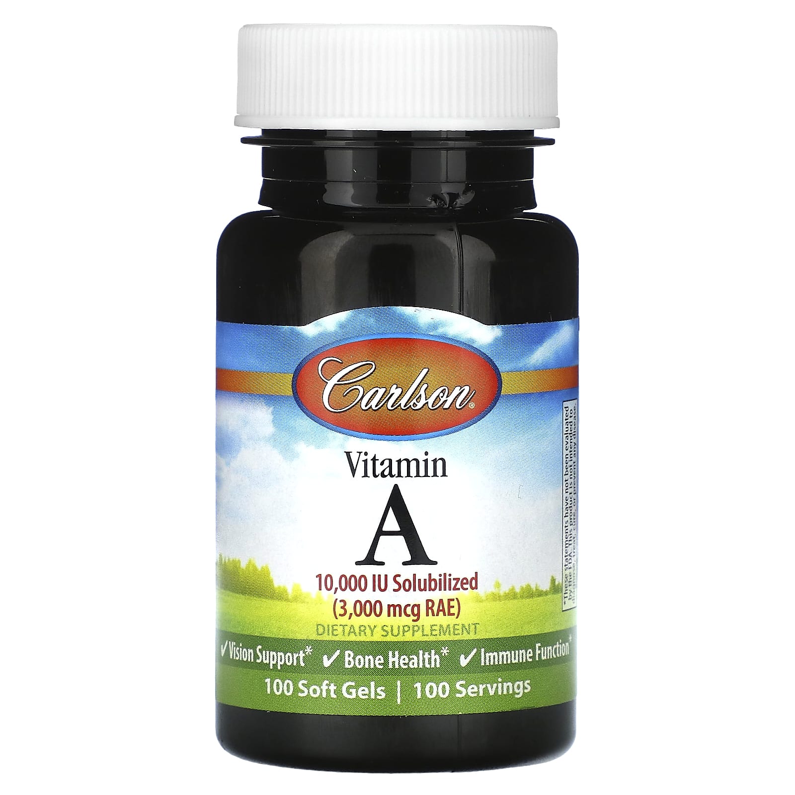 Carlson Labs, Vitamin A Soluble 10000 IU, 100 Softgels UPC 088395011214 | HiLife Vitamins