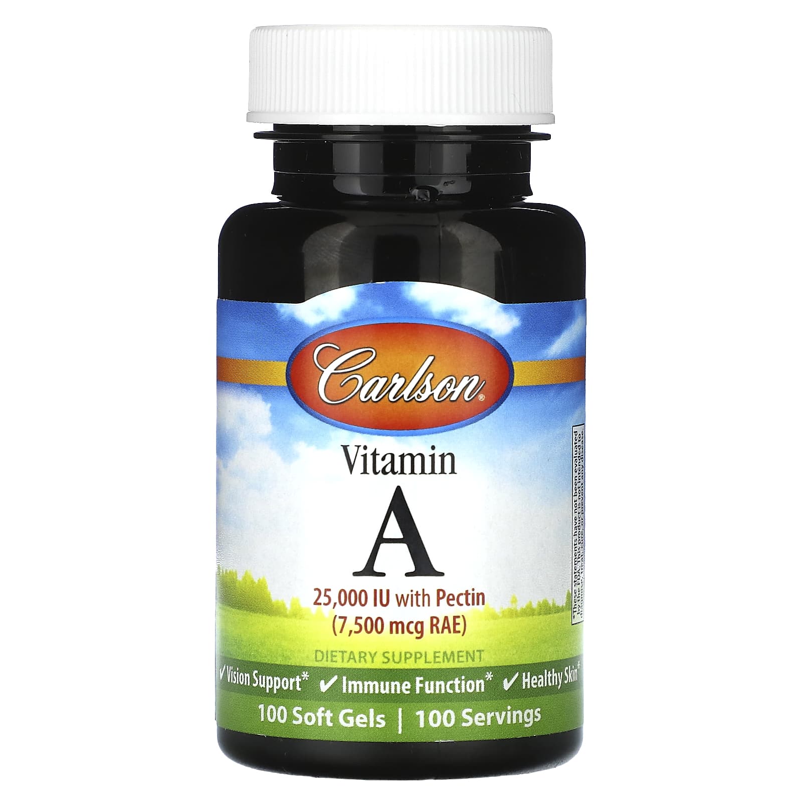 Carlson Labs, A Vitamin with Pectin 25000IU, 100 Softgels UPC 088395011610 | HiLife Vitamins