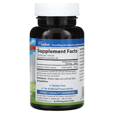 Carlson Labs, Super Beta Carotene, 100 Softgels UPC 088395011818 | HiLife Vitamins