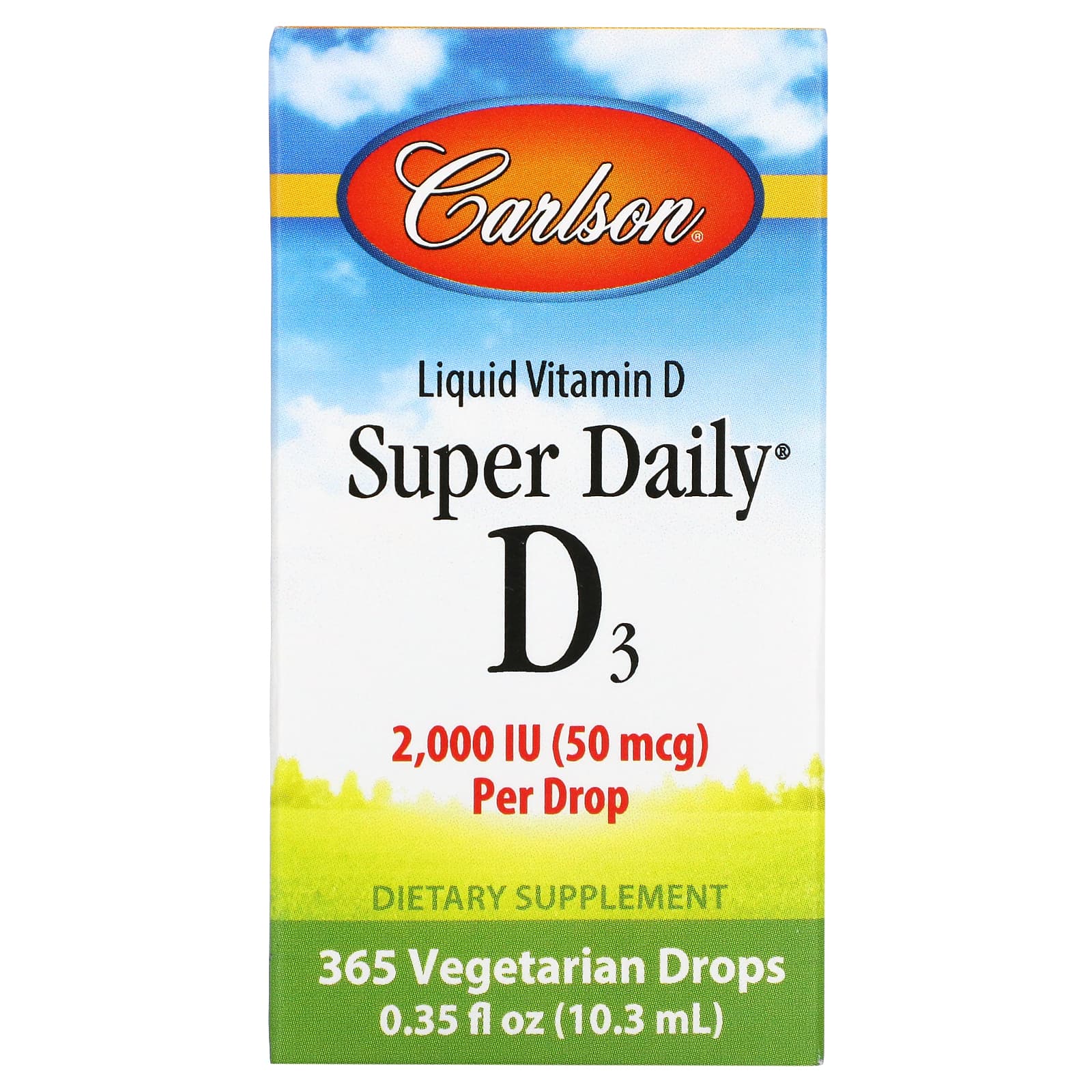 Carlson Labs, Super Daily D3 Drops 2000 IU, .35 fl oz UPC 088395012808 | HiLife Vitamins
