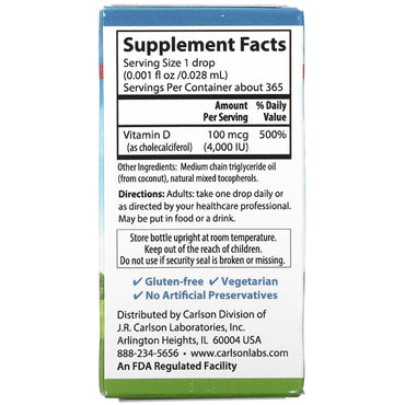 Carlson Labs, D3 Super Daily 4000 IU, .35 Oz UPC 088395012907 | HiLife Vitamins