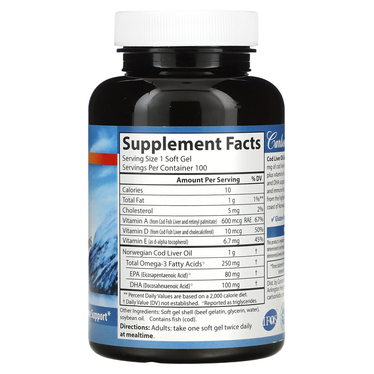 Carlson Labs, Super Cod Liver, 100 Softgels UPC 088395013010 | HiLife Vitamins