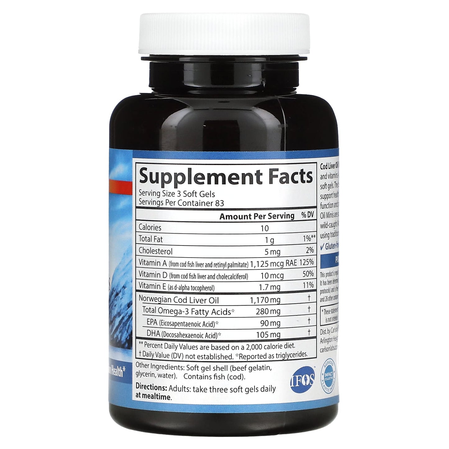 Carlson Labs, Norw Cod Liver Oil, 250 Softgels UPC 088395013126 | HiLife Vitamins