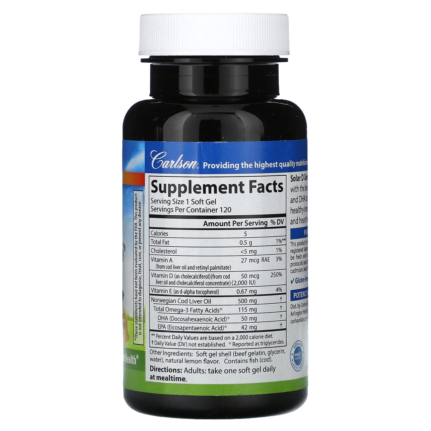 Carlson Labs, Solar D Gems 2000 IU, 120 Softgels