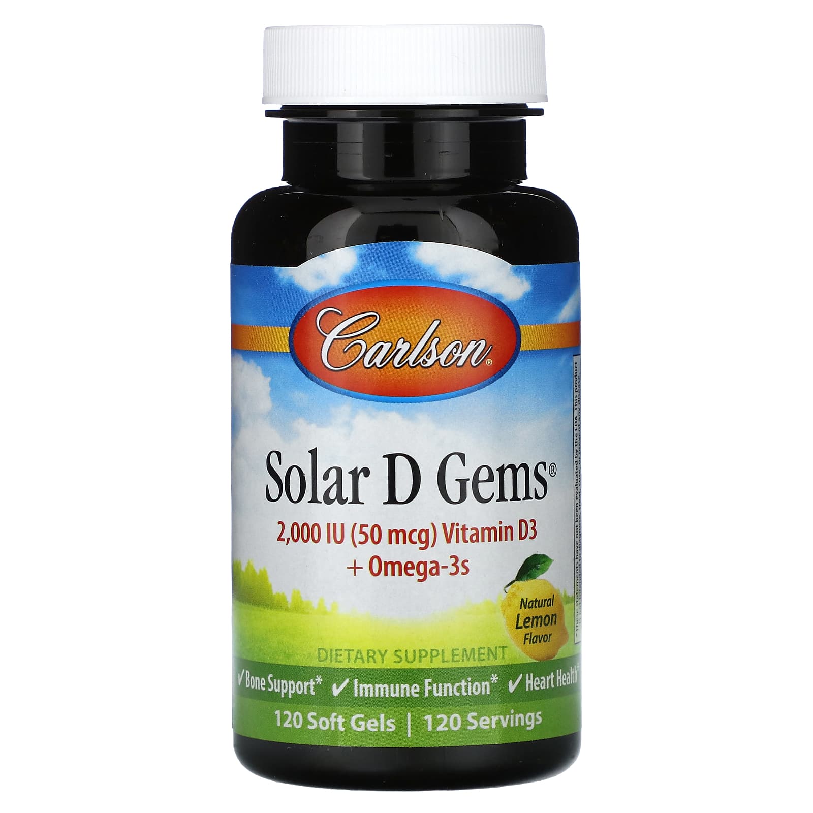 Carlson Labs, Solar D Gems 2000 IU, 120 Softgels UPC 088395014710 | HiLife Vitamins