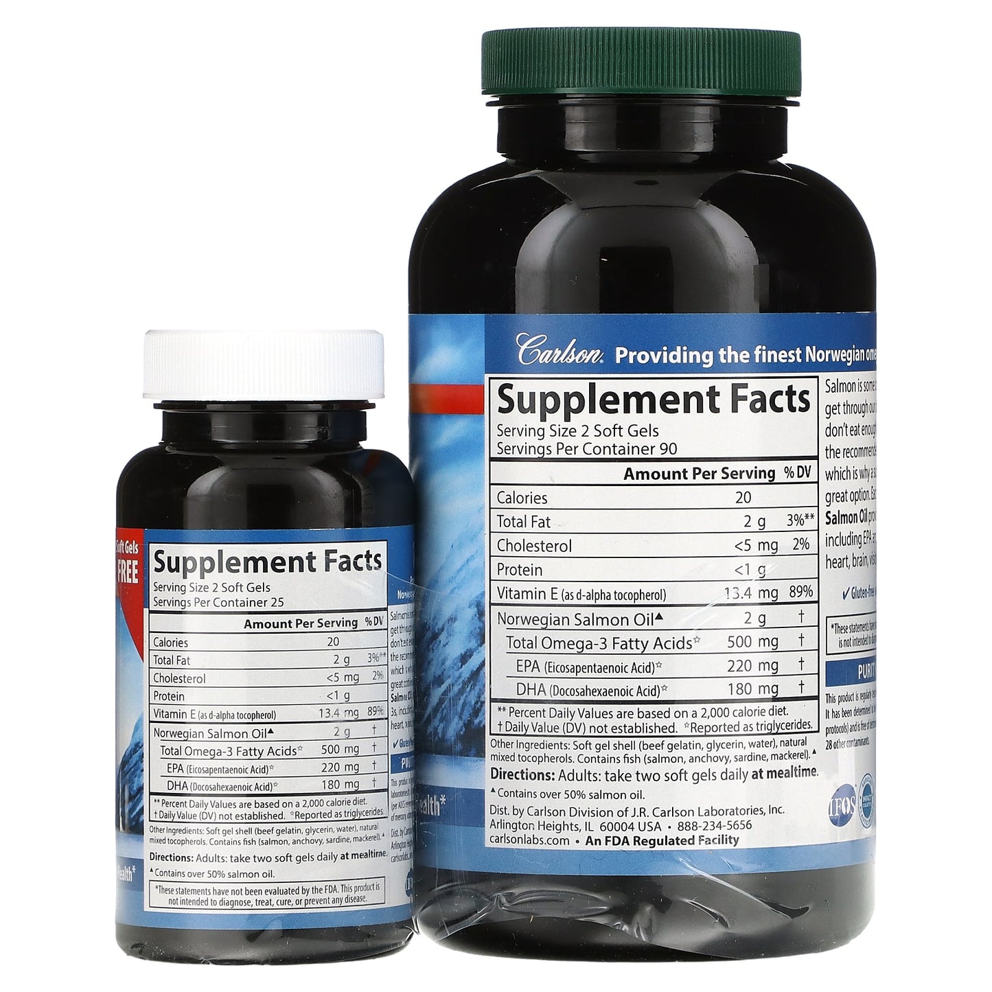 Carlson Labs, Norw Salmon Oil 180+50 Free, 230 Softgels UPC 088395015045 | HiLife Vitamins