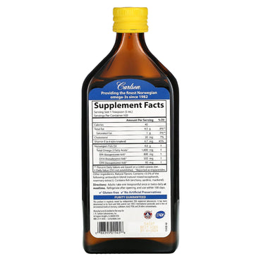 Carlson Labs, The Very Finest Fish Oil Lemon, 16.9 Oz UPC 088395015458 | HiLife Vitamins