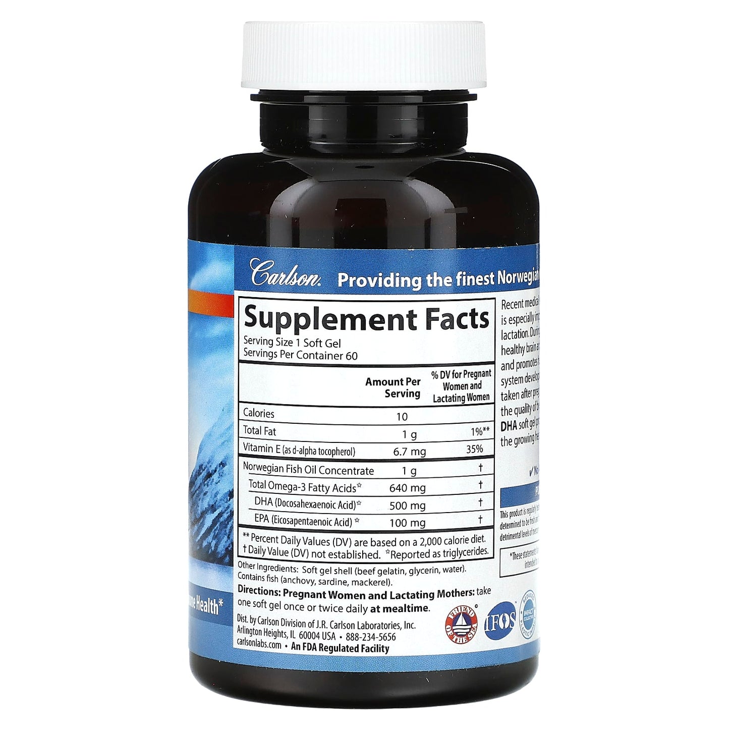 Carlson Labs, Mother's DHA 60, 1 Softgels UPC 088395015601 | HiLife Vitamins