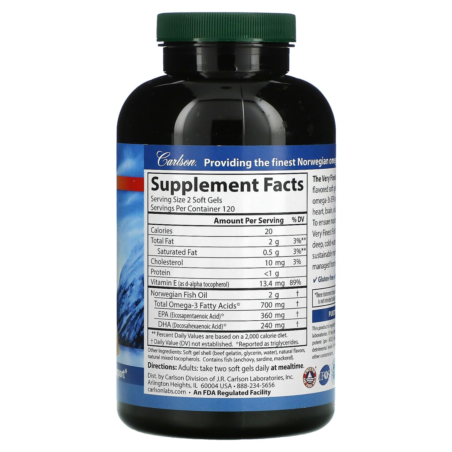 Carlson Labs, VFFO Lemon, 240 Softgels UPC 088395016325 | HiLife Vitamins