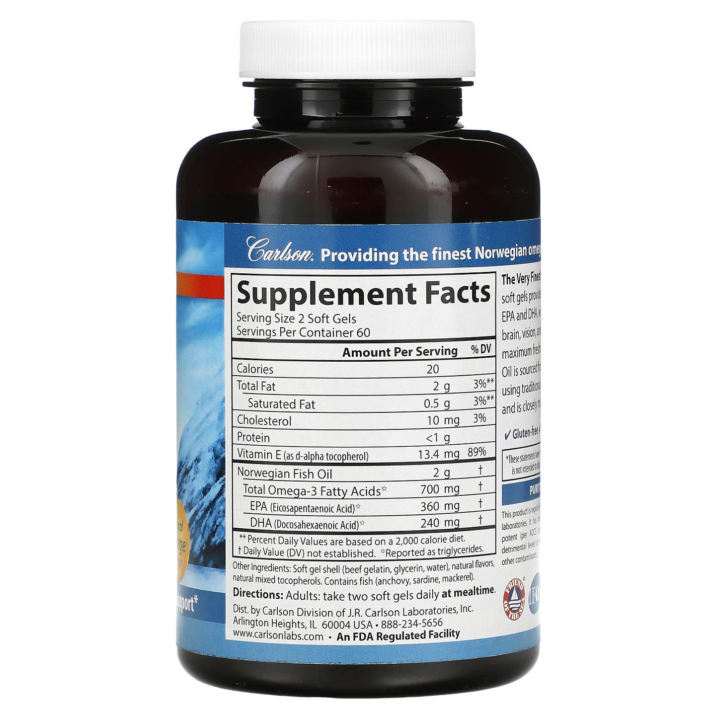 Carlson Labs, Very Finest Norwegian Fish Oil, 120 Softgels UPC 088395016417 | HiLife Vitamins