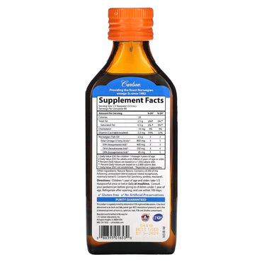 Carlson Labs, Kids Finest Fish Oil Orange, 200 ml UPC 088395016530 | HiLife Vitamins