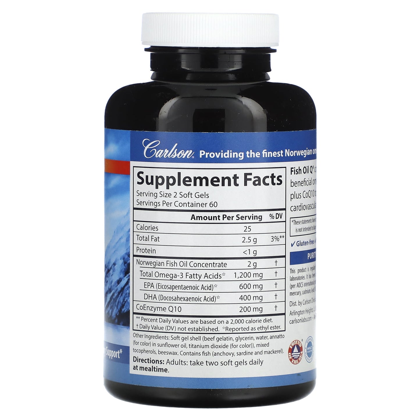 Carlson Labs, Fish Oil Q 100 Mg 60, 120 Softgels UPC 088395016769 | HiLife Vitamins