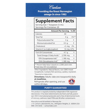 Carlson Labs, Med Omega Fish Oil 2700 mg, 3.3 Oz UPC 088395017018 | HiLife Vitamins