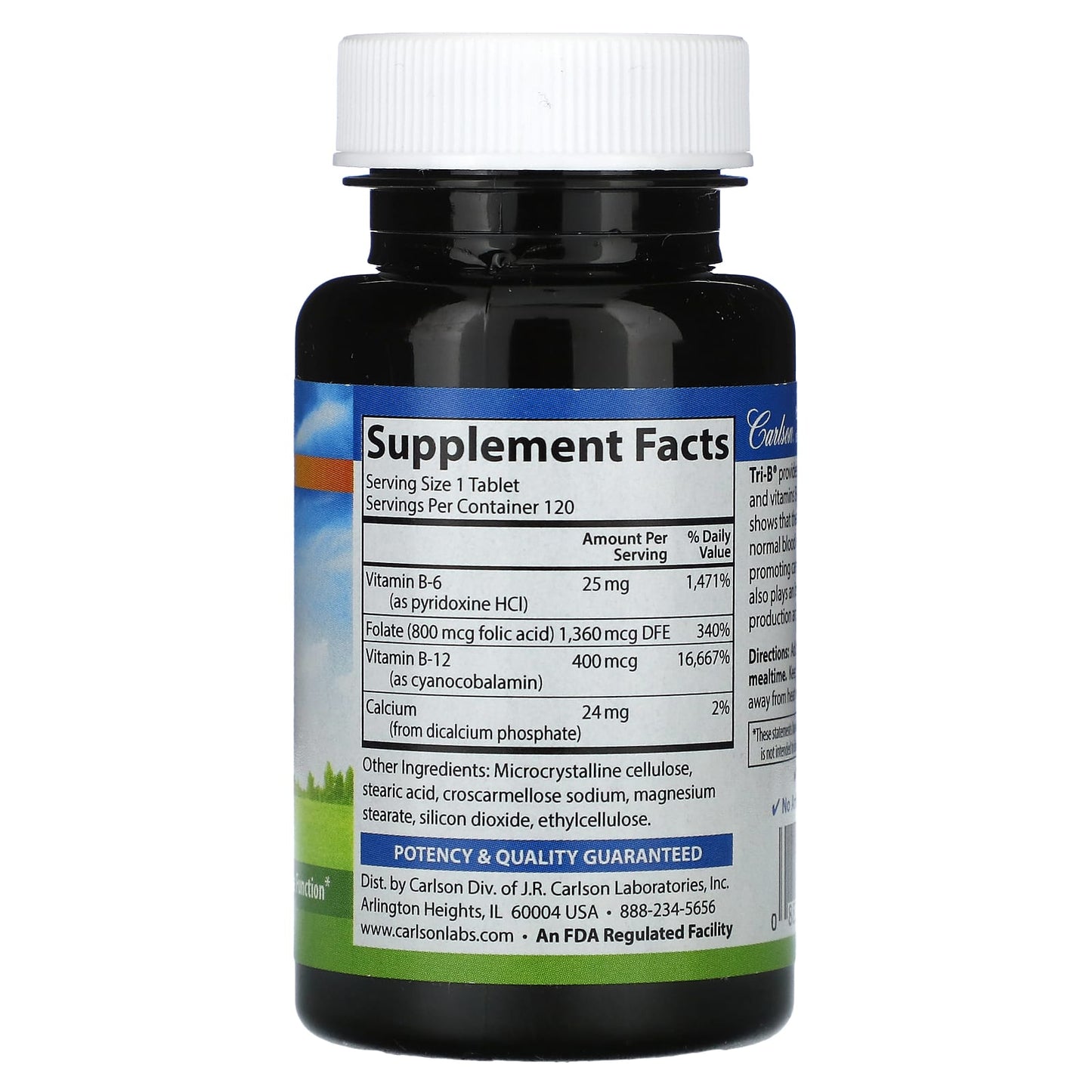 Carlson Labs, Tri-B B6 Folate B-12, 120 Tablets UPC 088395020018 | HiLife Vitamins