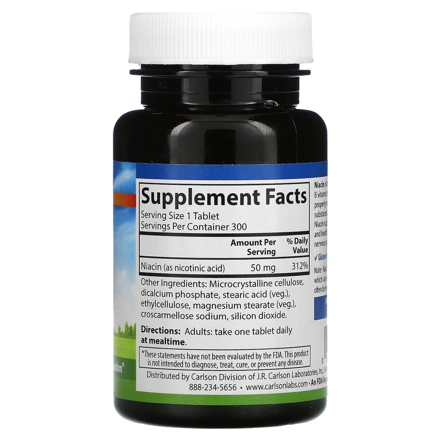 Carlson Labs, Niacin 50mg, 300 Tablets UPC 088395027635 | HiLife Vitamins