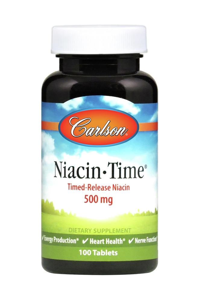 Carlson Labs, Niacin-Time 500mg, 100 Tablets UPC 088395027918 | HiLife Vitamins