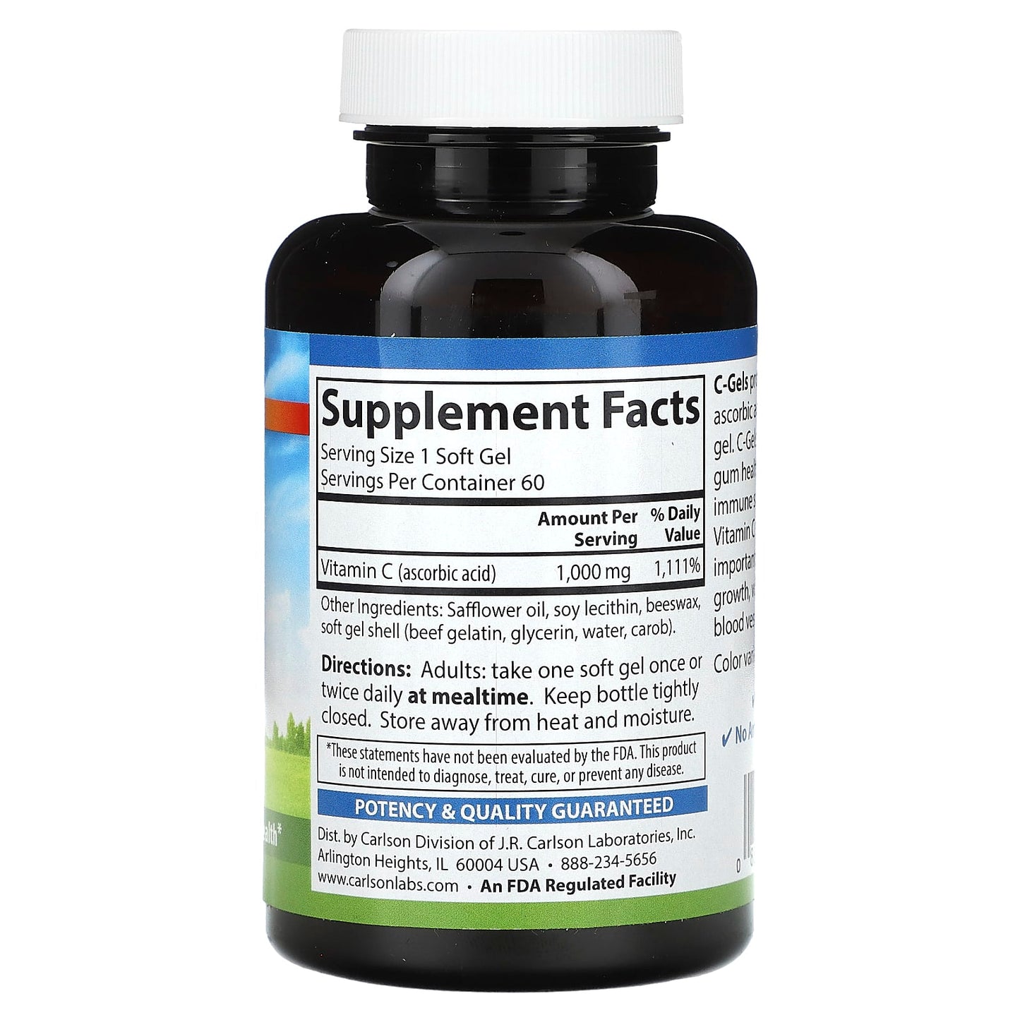 Carlson Labs, C-Gel 1000mg, 60 Softgels UPC 088395030000 | HiLife Vitamins