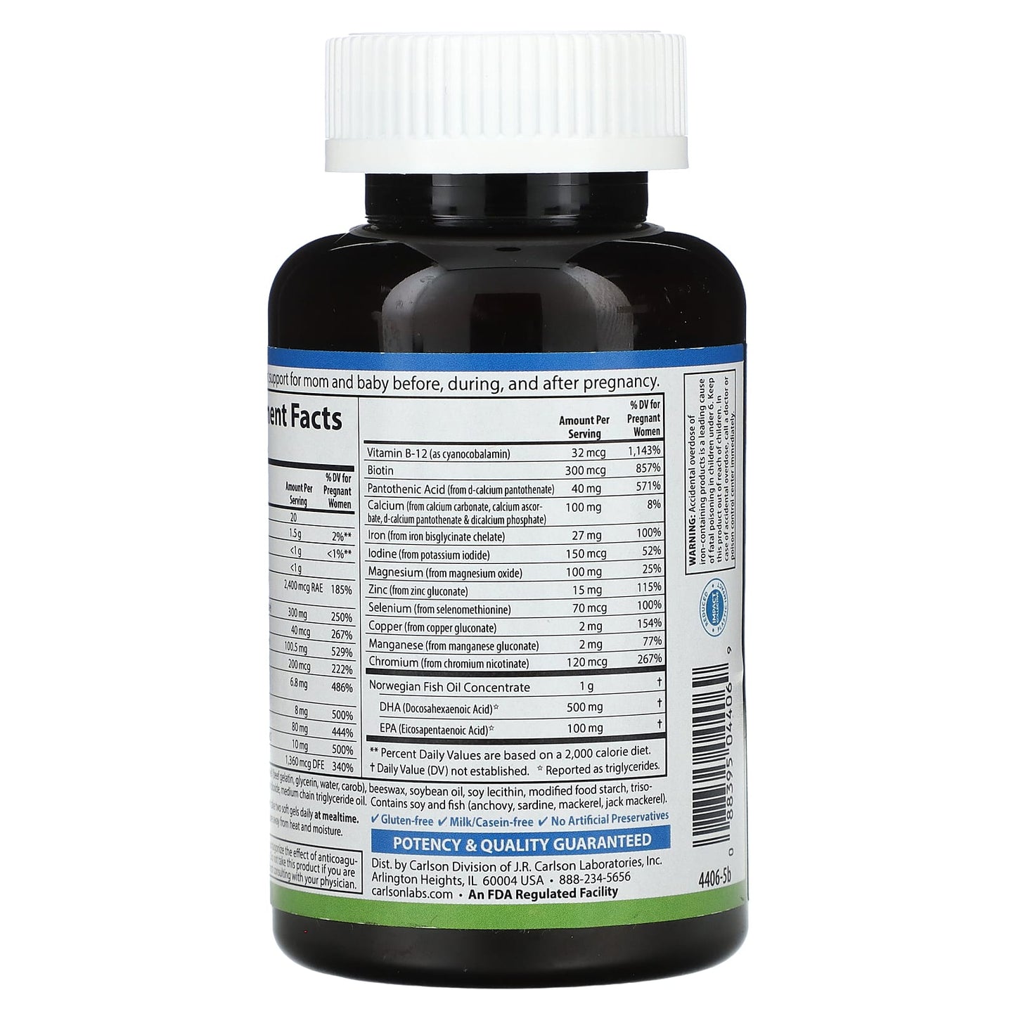 Carlson Labs, Pre-Natal Multi with DHA, 60 Softgels UPC 088395044069 | HiLife Vitamins