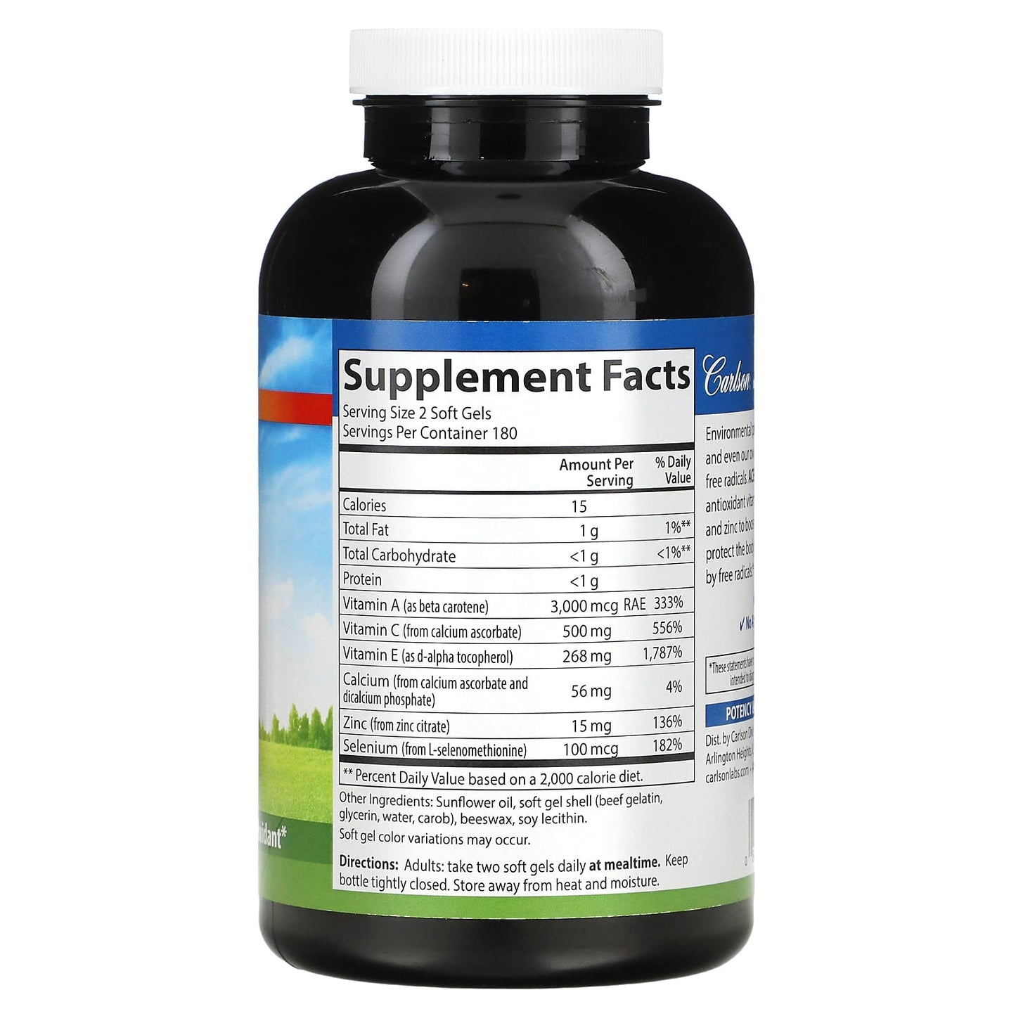 Carlson Labs, ACES + Zn, 360 Softgels UPC 088395044243 | HiLife Vitamins