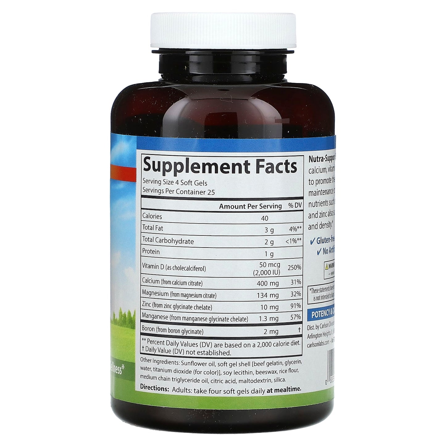 Carlson Labs, Nutra Support Bone, 100 Softgels UPC 088395046117 | HiLife Vitamins