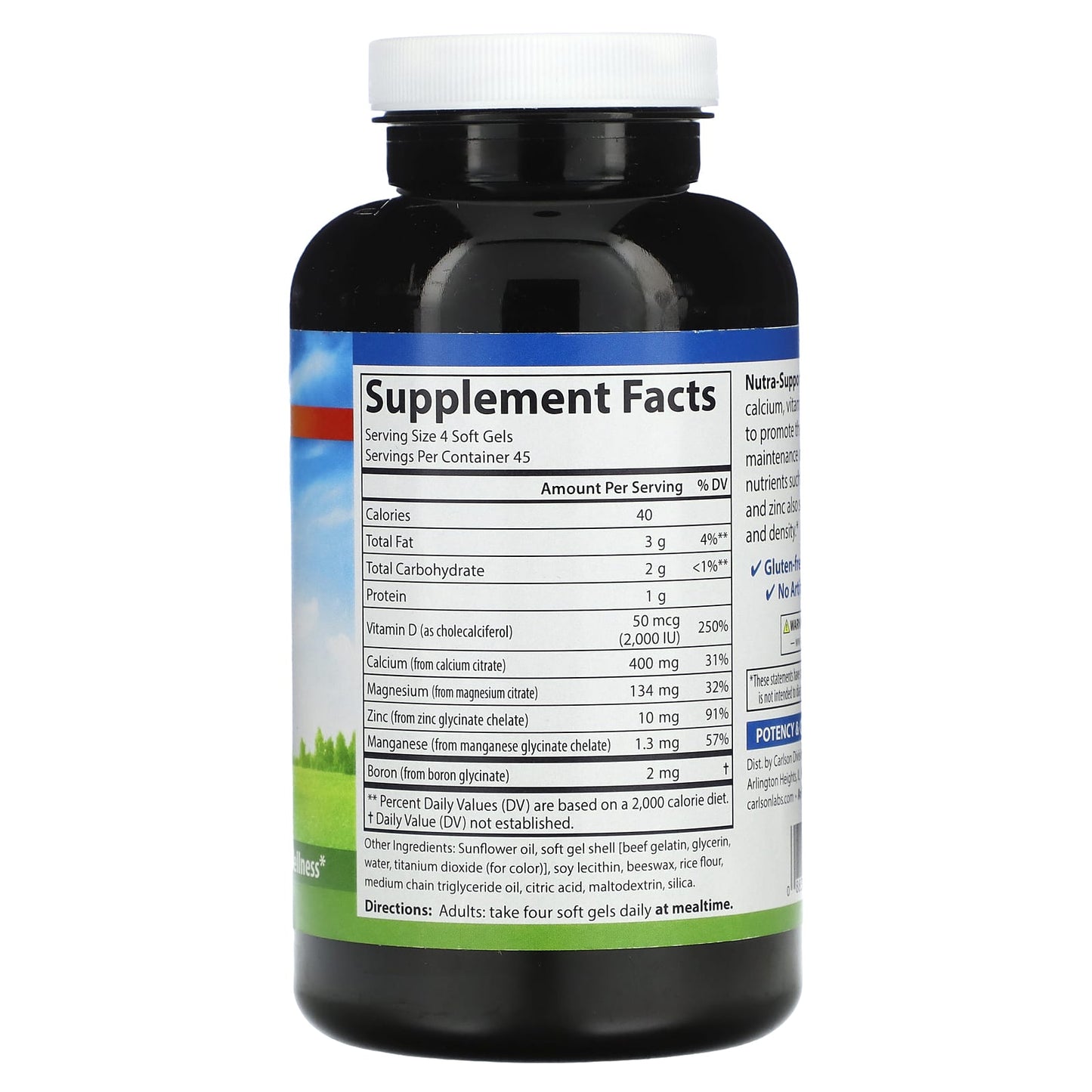 Carlson Labs, Nutra Support Bone, 180 Softgels UPC 088395046124 | HiLife Vitamins