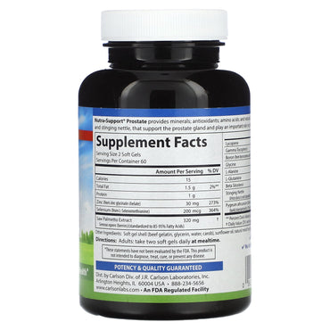 Carlson Labs, Nutra-Support Prostate, 120 Softgels UPC 088395046414 | HiLife Vitamins