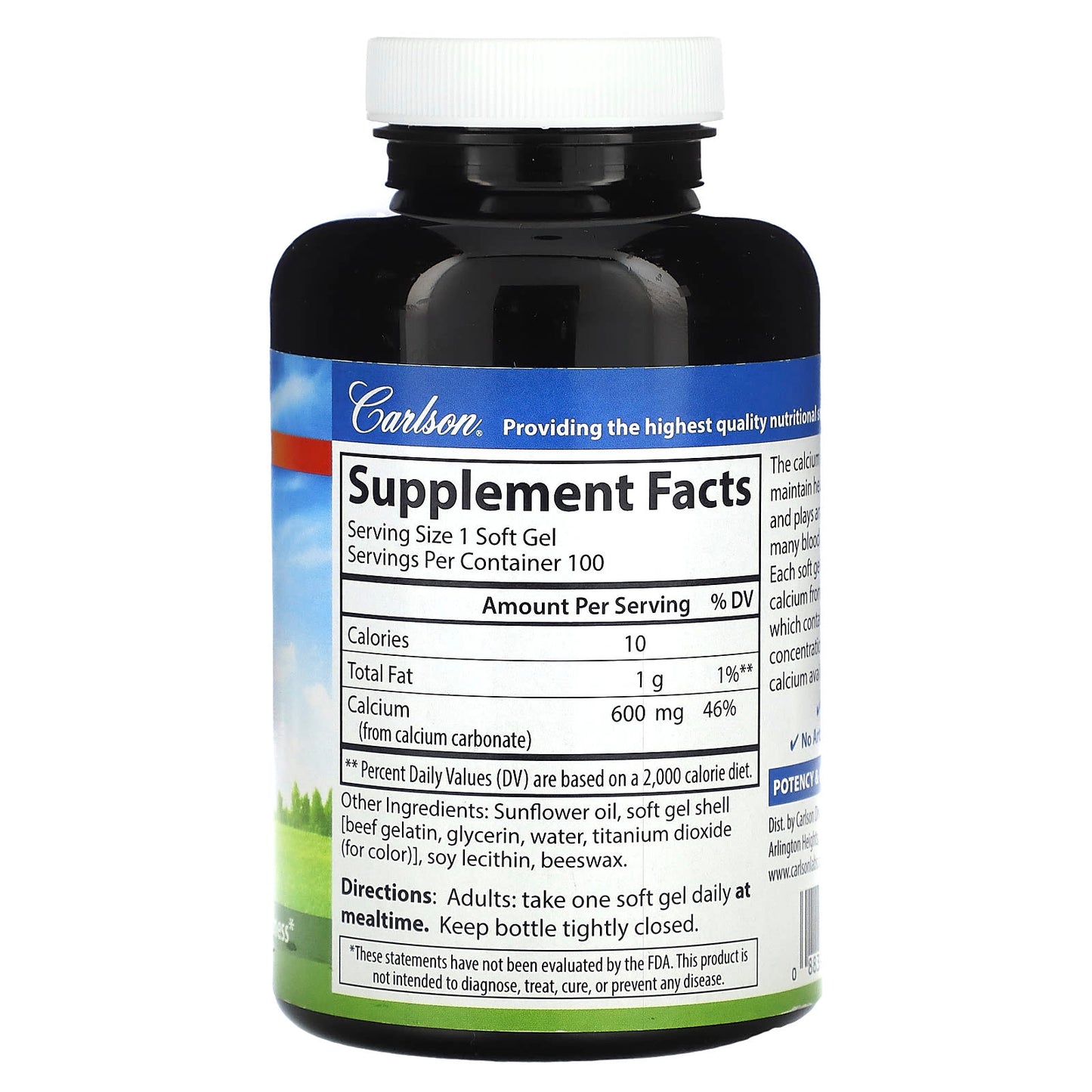 Carlson Labs, Liq Cal-600, 100 Softgels UPC 088395051517 | HiLife Vitamins