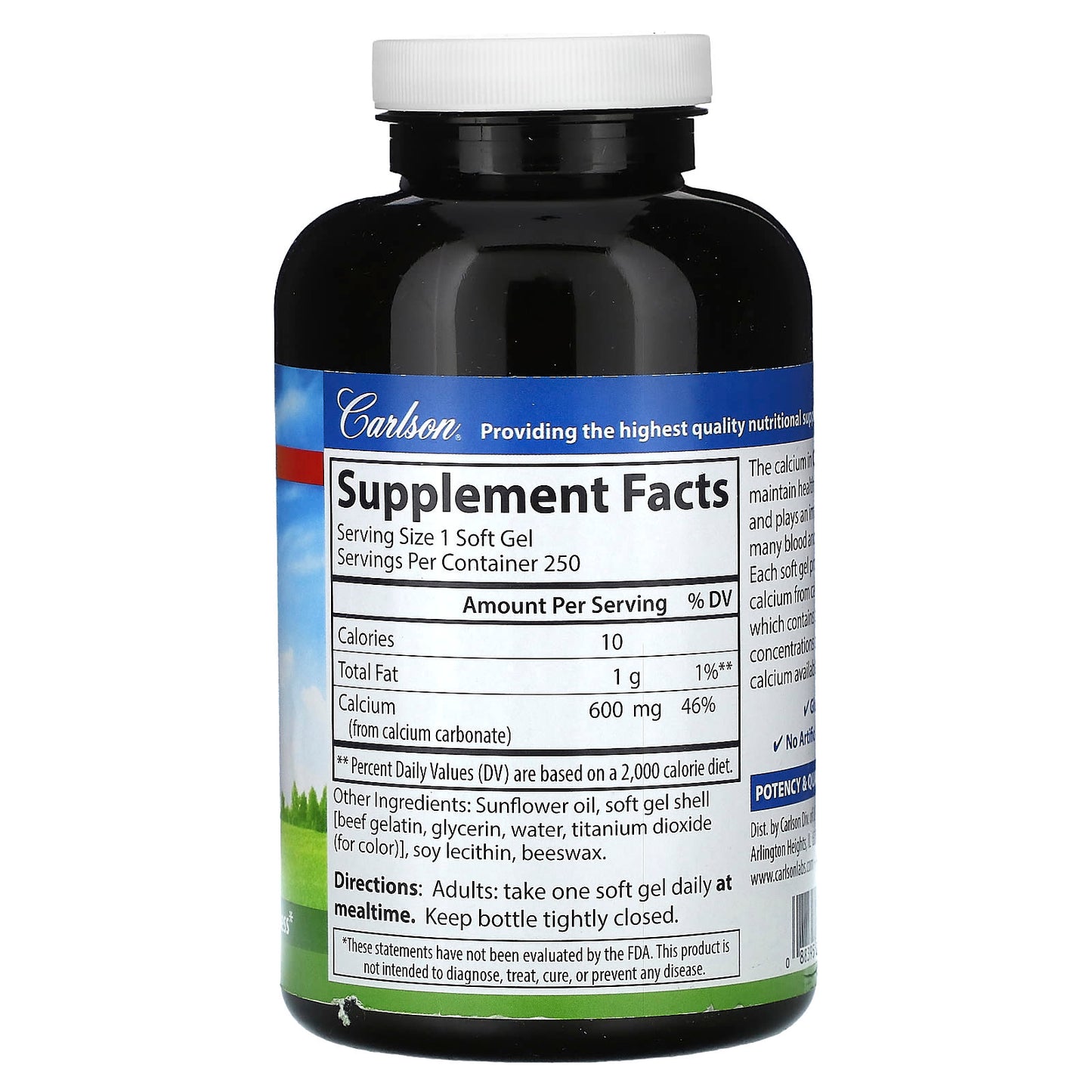 Carlson Labs, Liq Cal-600, 250 Softgels UPC 088395051524 | HiLife Vitamins
