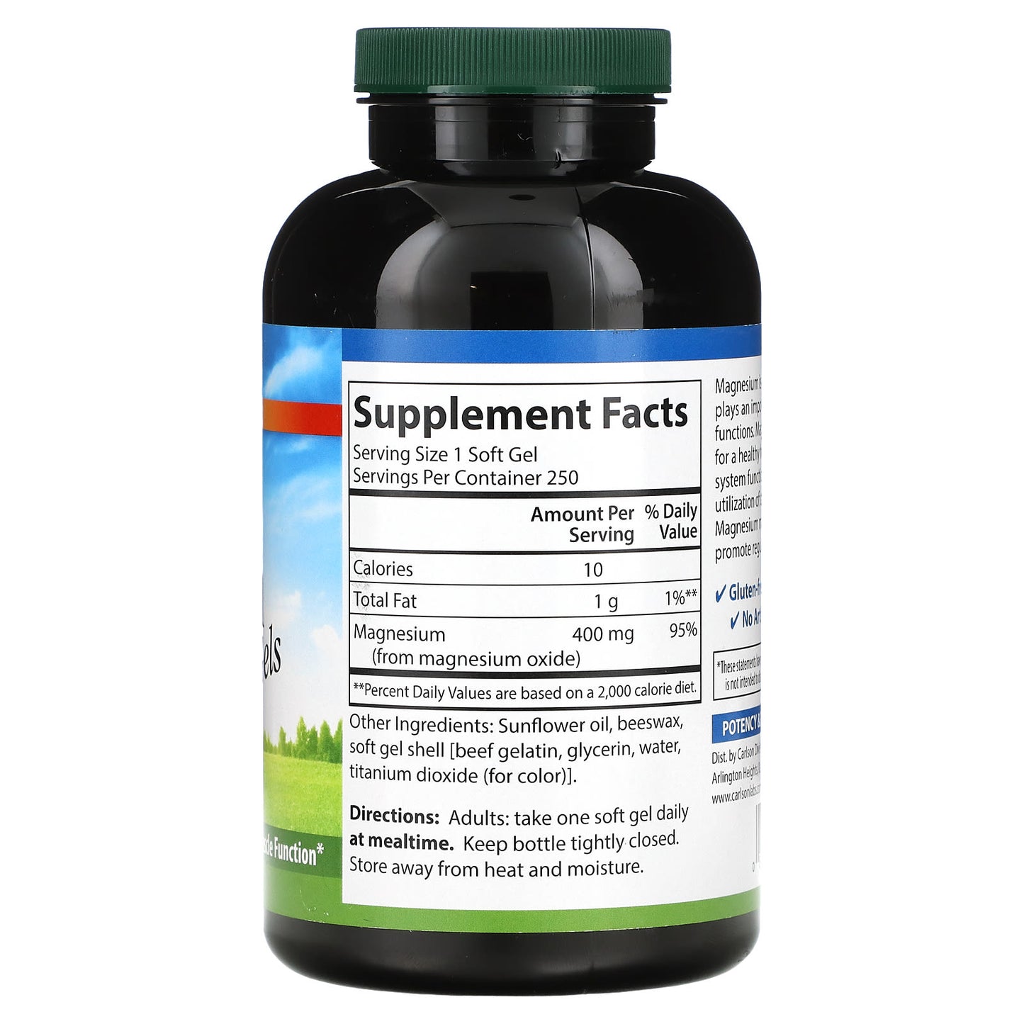 Carlson Labs, Liq Magnesium 400mg, 250 Softgels UPC 088395052026 | HiLife Vitamins