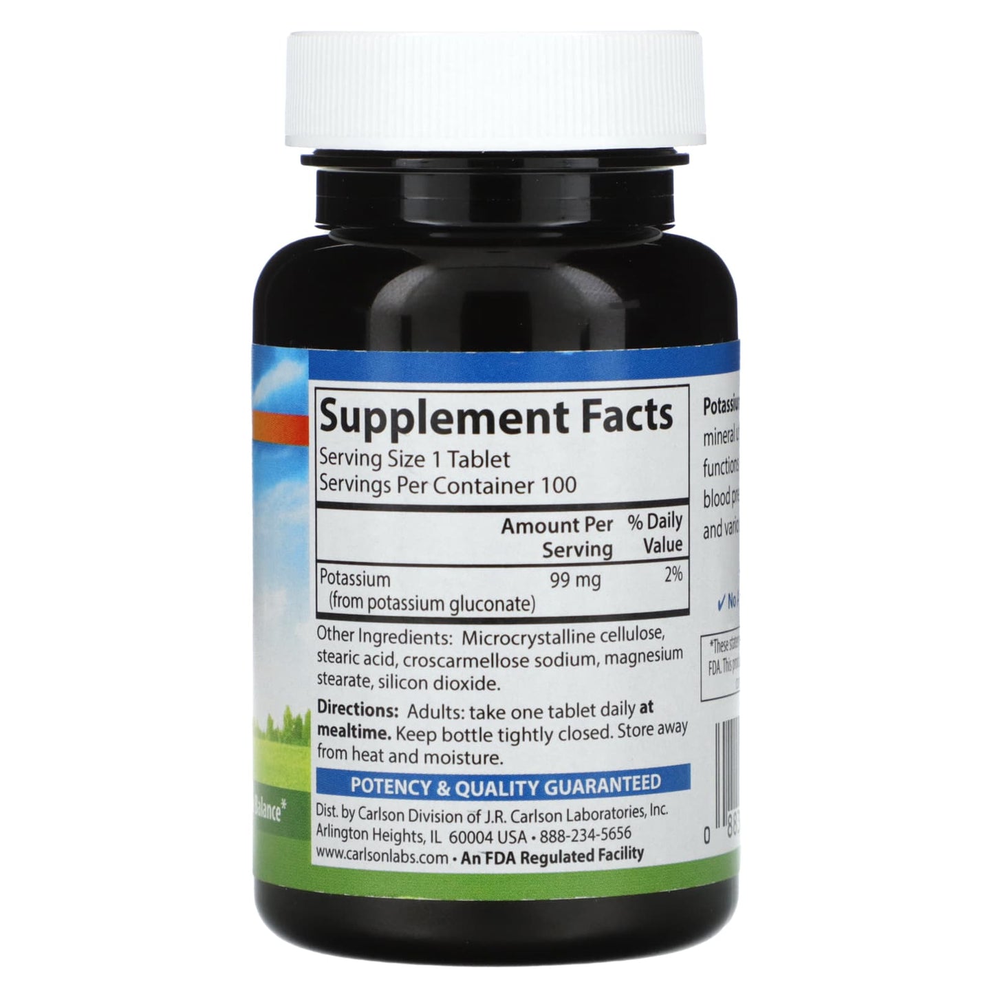 Carlson Labs, Potassium 99mg, 100 Tablets UPC 088395052316 | HiLife Vitamins