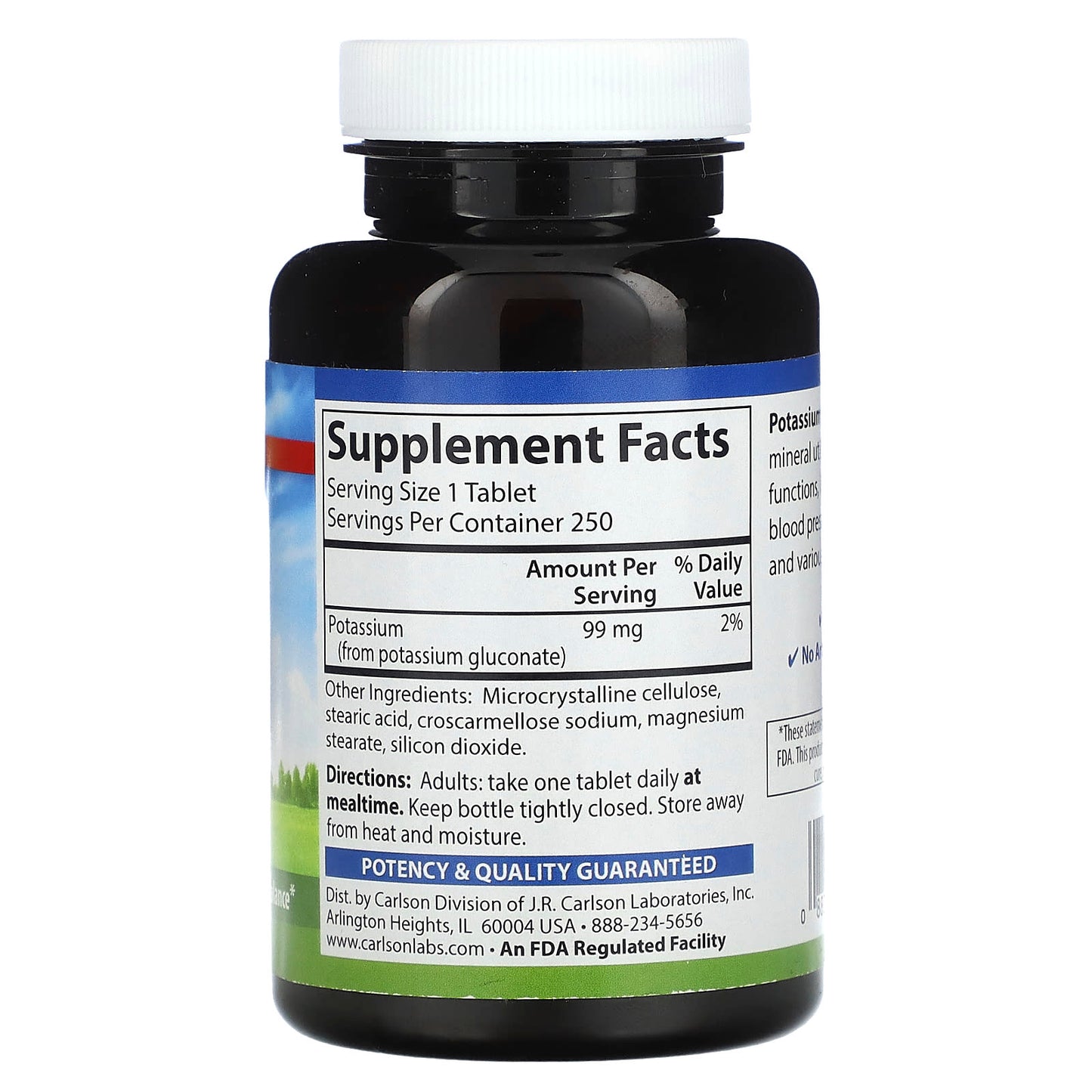 Carlson Labs, Potassium 99mg, 250 Tablets UPC 088395052323 | HiLife Vitamins