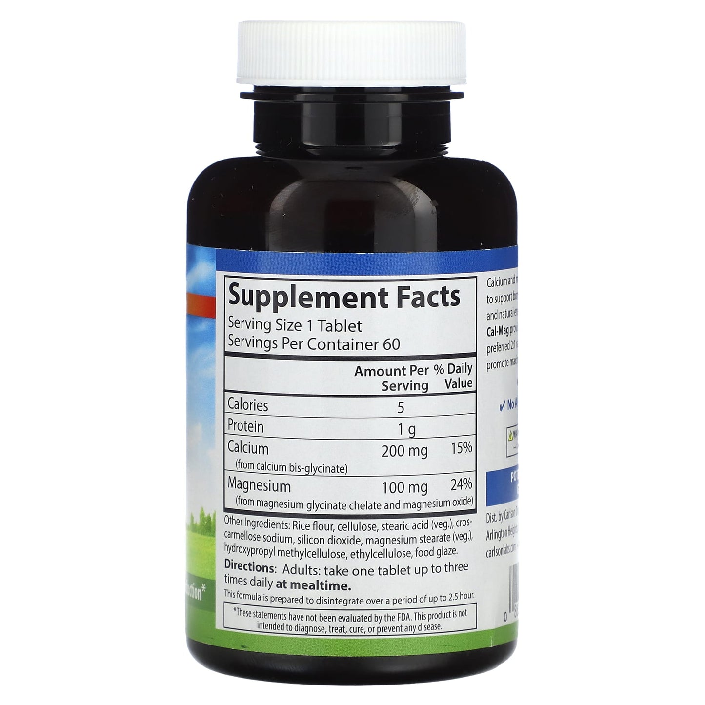 Carlson Labs, Chelated Cal-Mag Glycinate, 60 Tablets UPC 088395054709 | HiLife Vitamins