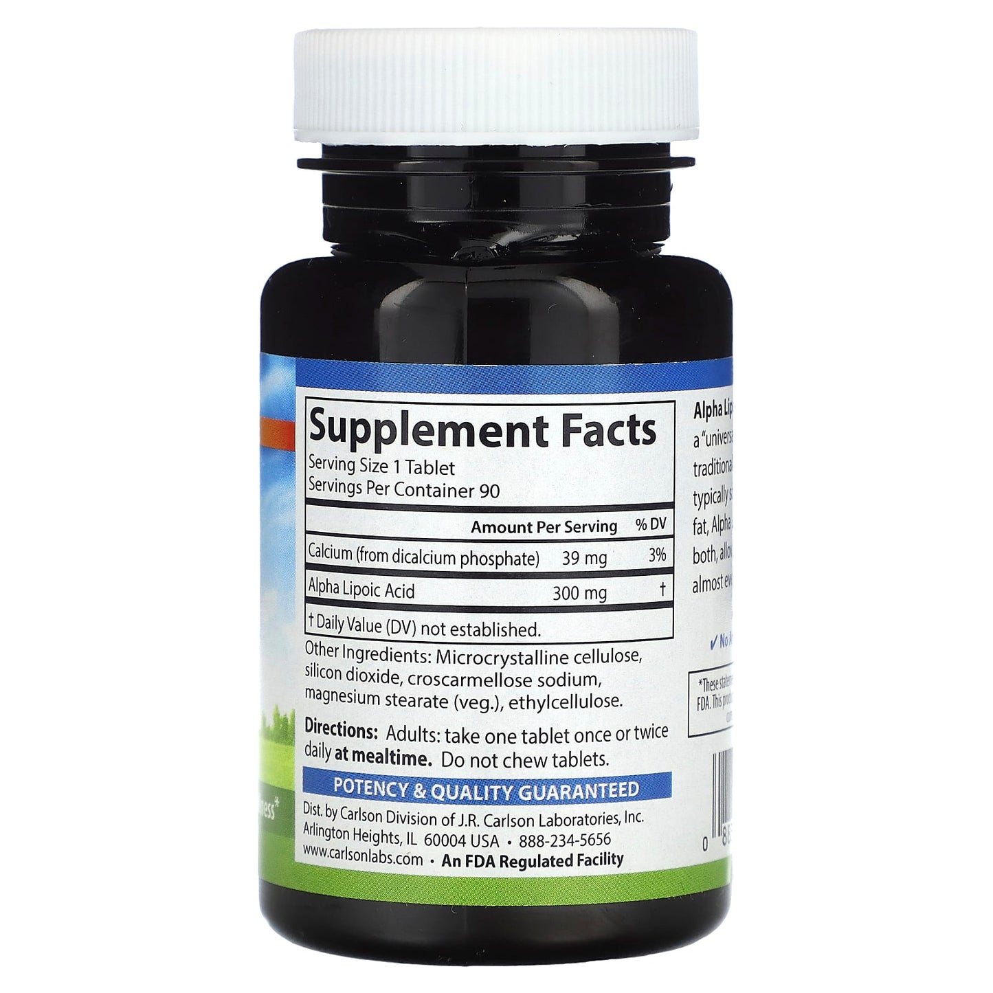 Carlson Labs, Alpha Lipoic 300mg, 90 Tablets UPC 088395080715 | HiLife Vitamins