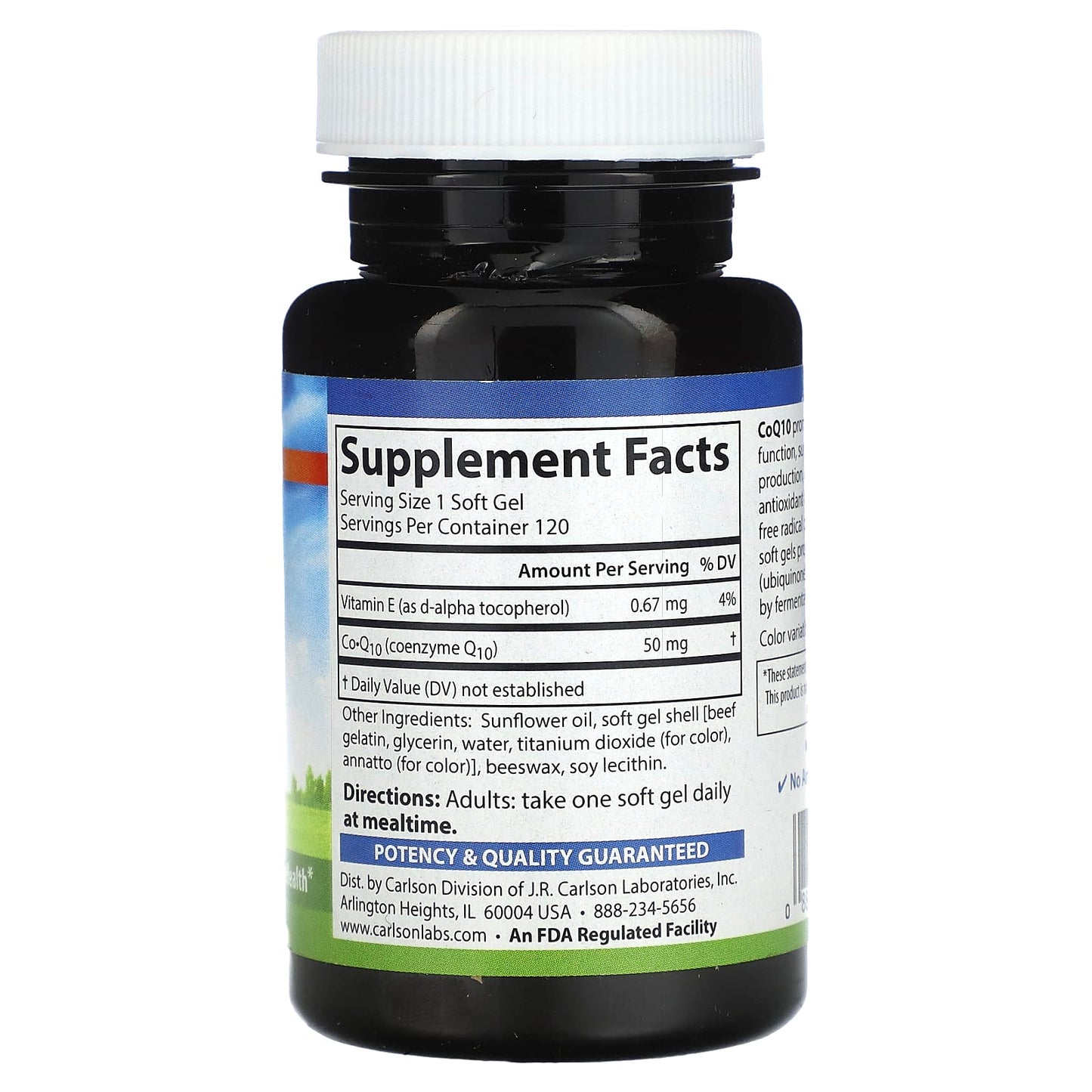 Carlson Labs, Co-Q-10 50 mg, 120 Softgels UPC 088395082214 | HiLife Vitamins
