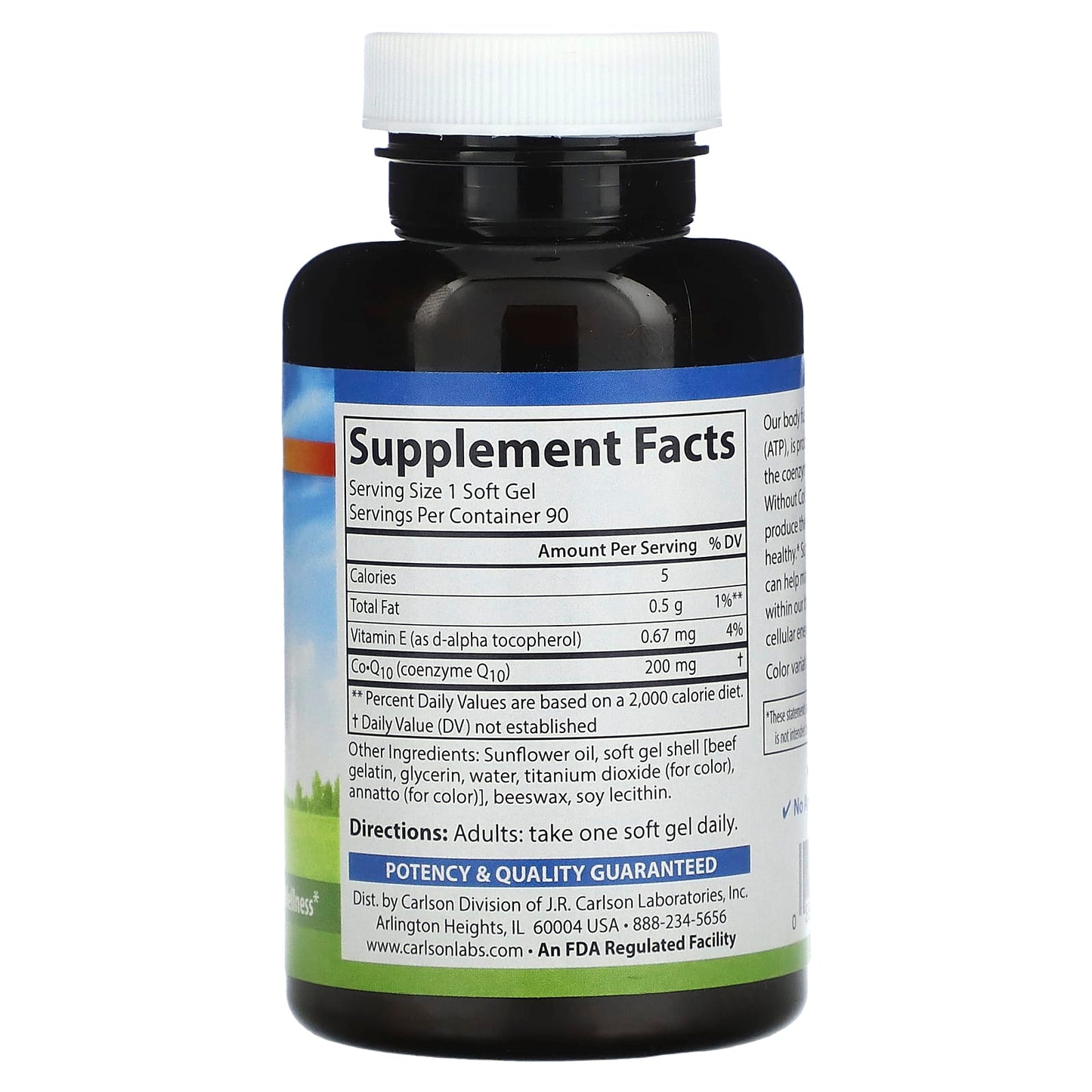 Carlson Labs, Co-Q-10 200mg, 90 Softgels UPC 088395082511 | HiLife Vitamins
