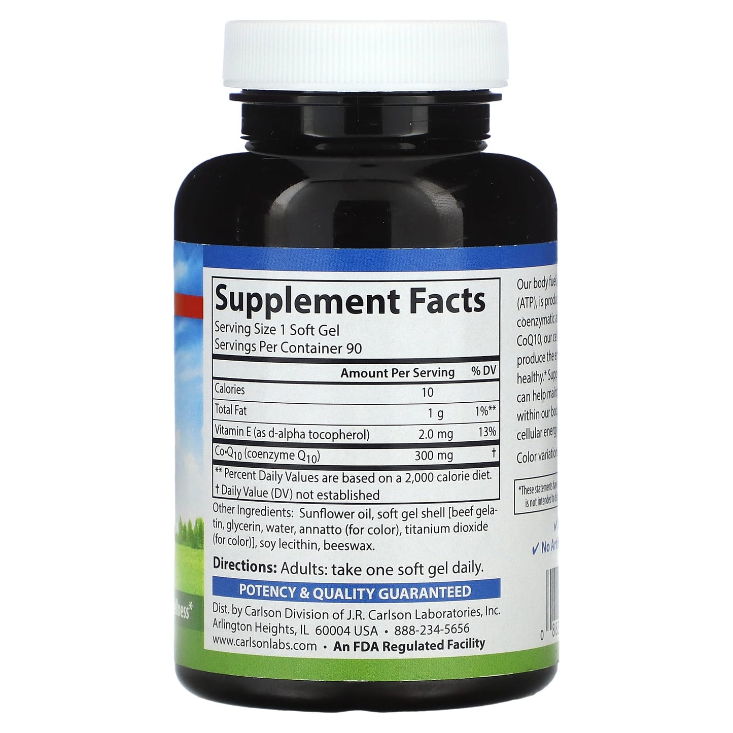 Carlson Labs, Co-Q-10 300mg, 90 Softgels UPC 088395082610 | HiLife Vitamins
