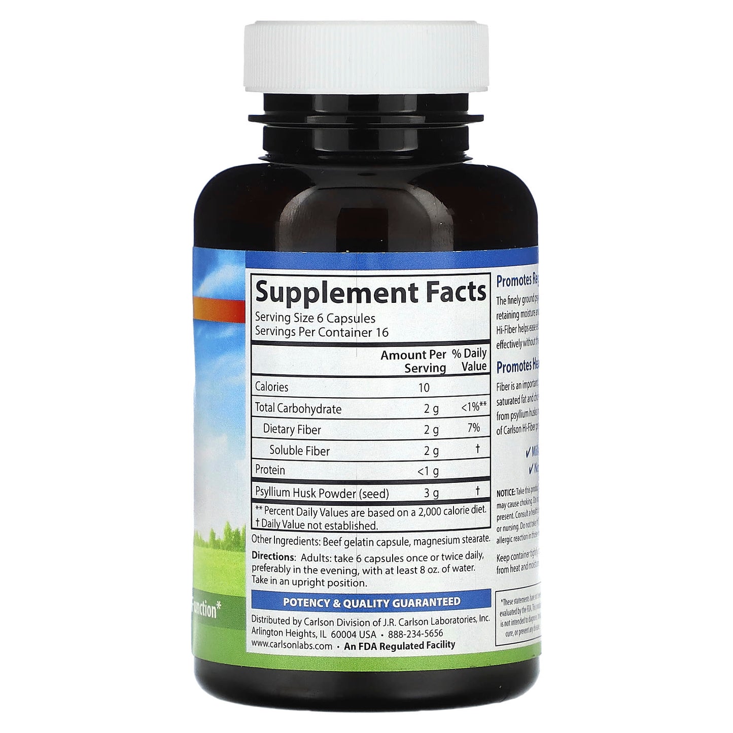 Carlson Labs, Psyllium 500mg, 100 Capsules UPC 088395085345 | HiLife Vitamins