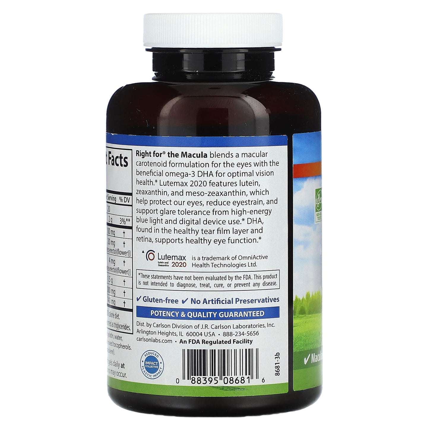 Carlson Labs, Right for The Macula, 120 Softgels UPC 088395086816 | HiLife Vitamins