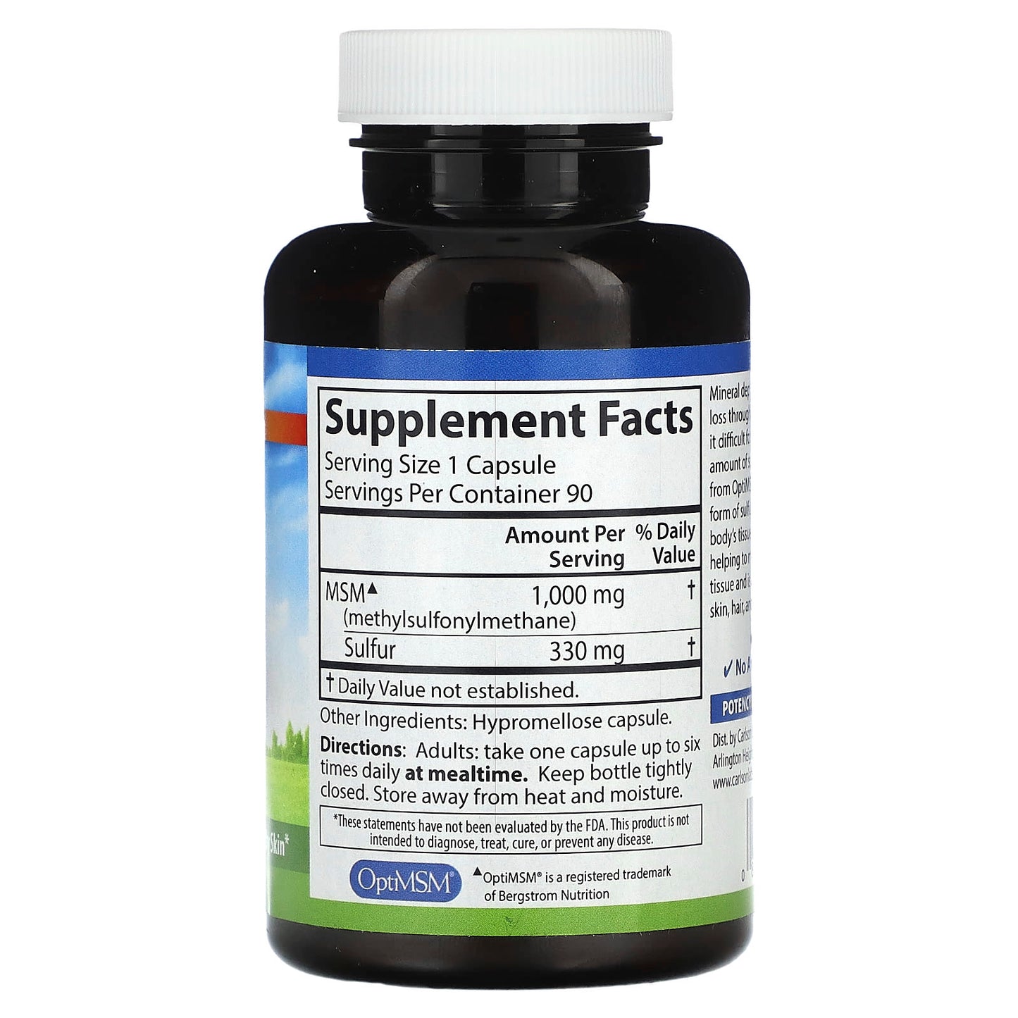 Carlson Labs, MSM-Sulfur 800mg, 90 Capsules UPC 088395087219 | HiLife Vitamins