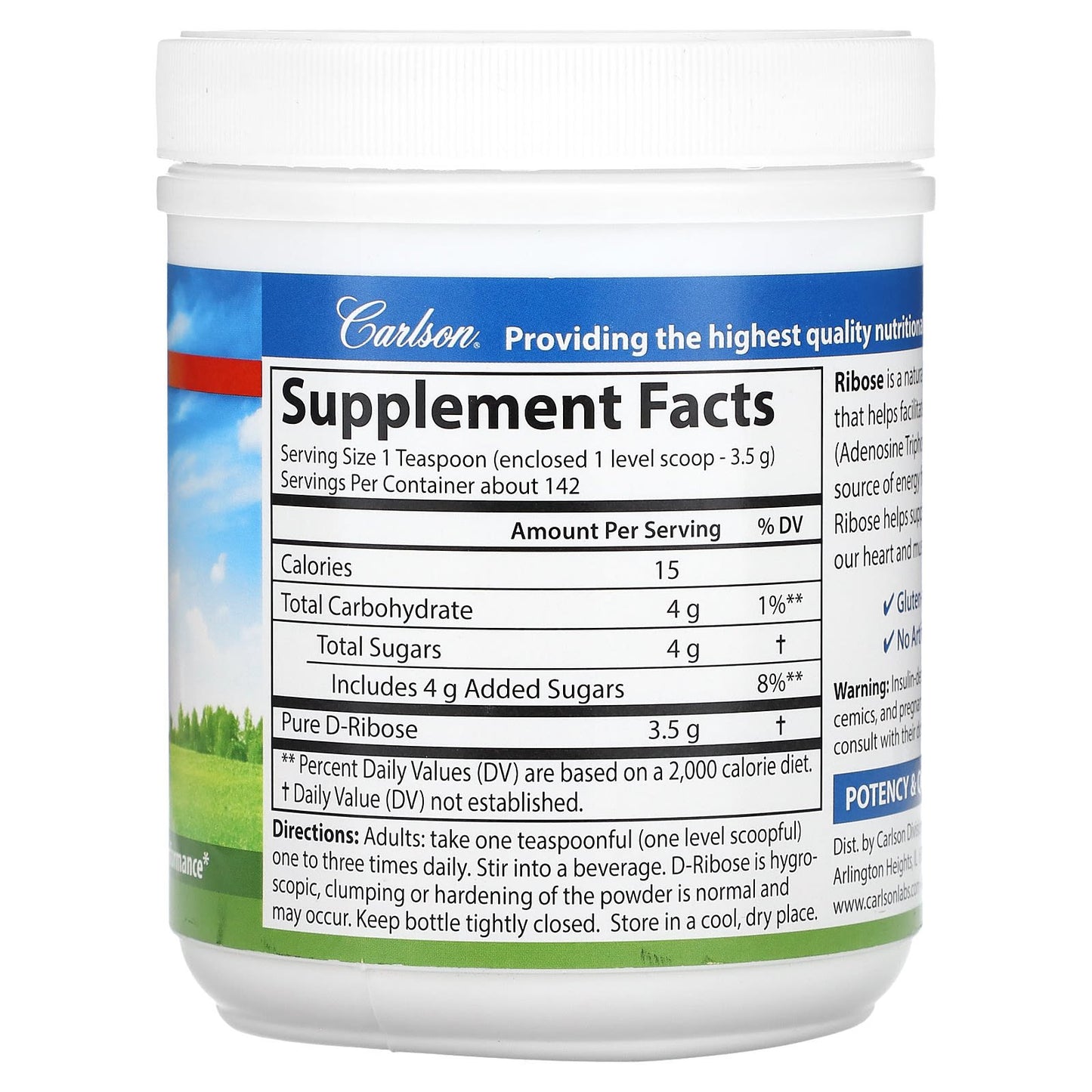 Carlson Labs, RIBOSE PWD 500GM, 500gm UPC 088395088230 | HiLife Vitamins