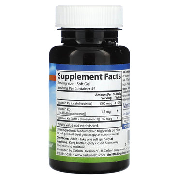Carlson Labs, K-Complete, 45 Softgels UPC 088395104107 | HiLife Vitamins