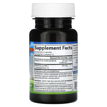 Carlson Labs, D3 & K2 Caps, 30 Capsules UPC 088395106002 | HiLife Vitamins