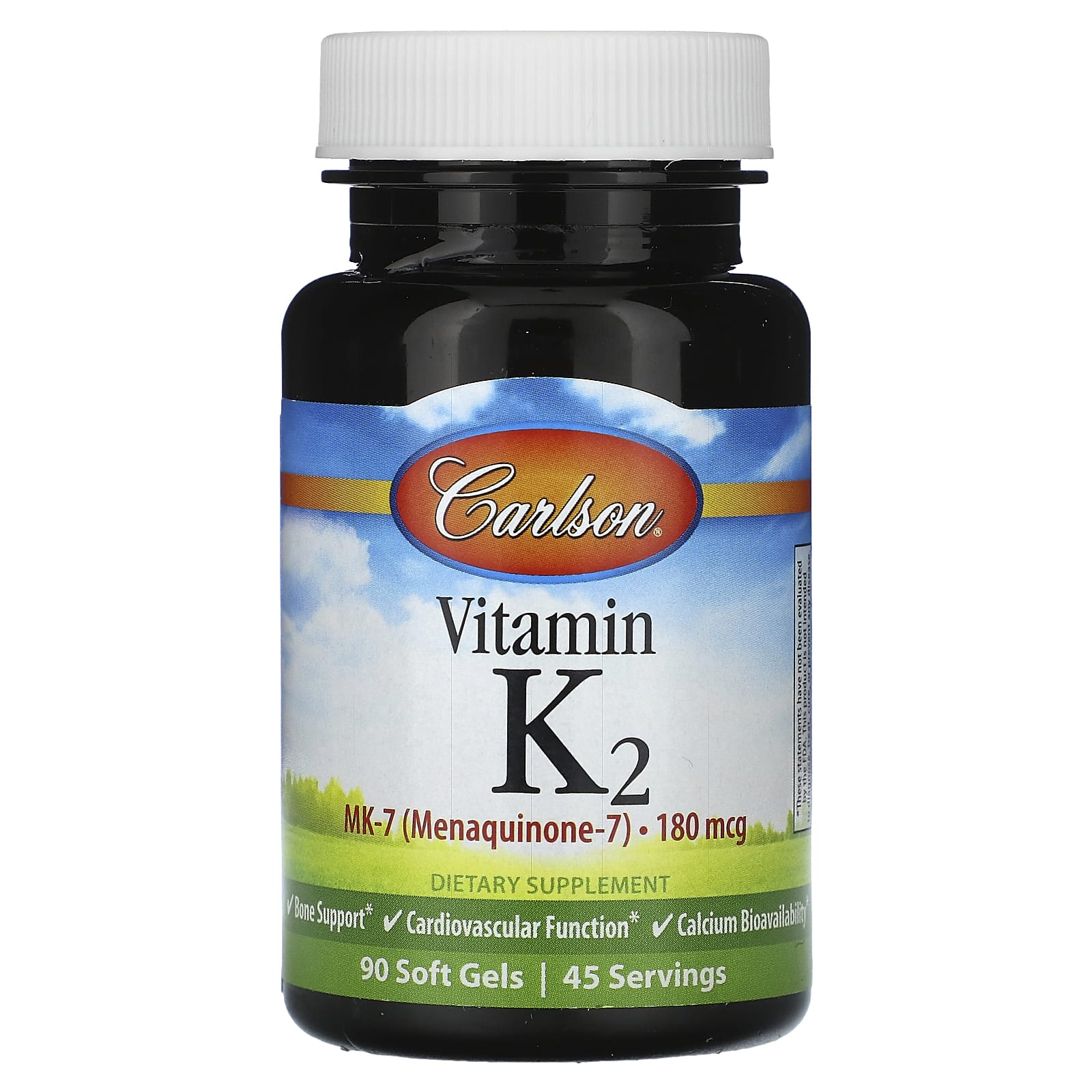 Carlson Labs, K2 MK-7 180mcg, 90 Softgels UPC 088395108204 | HiLife Vitamins