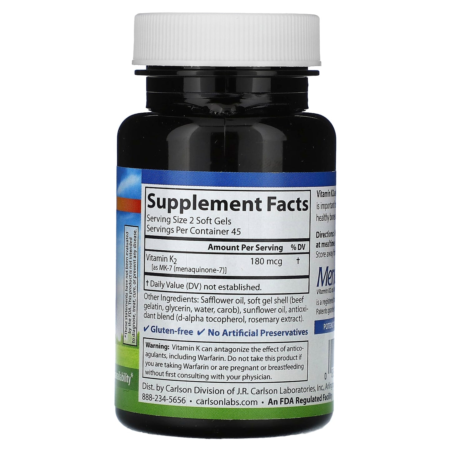 Carlson Labs, K2 MK-7 180mcg, 90 Softgels UPC 088395108204 | HiLife Vitamins