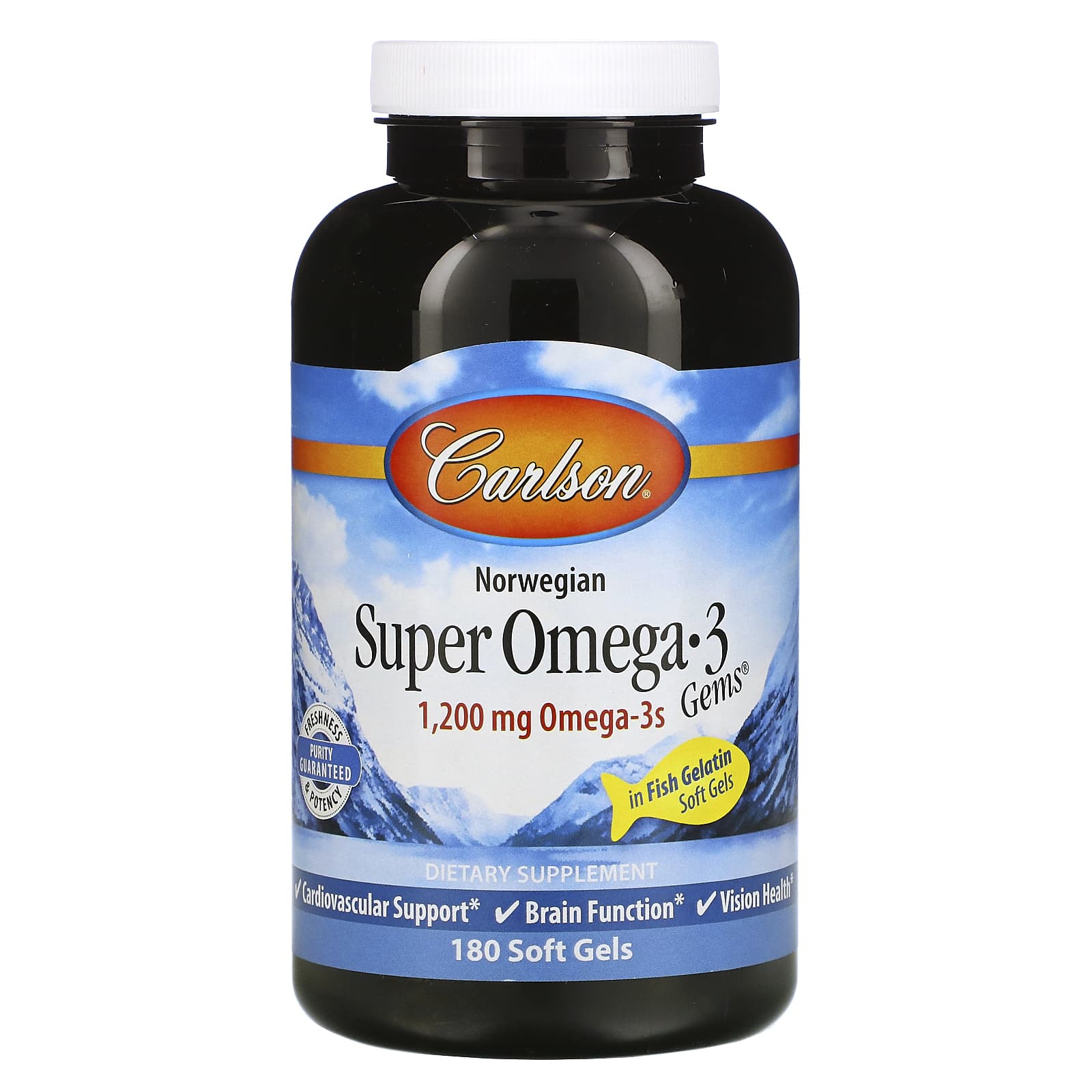 Carlson Labs, Super Omega-3 Gems-Fish Gelatin, 180 Softgels UPC 088395153204 | HiLife Vitamins