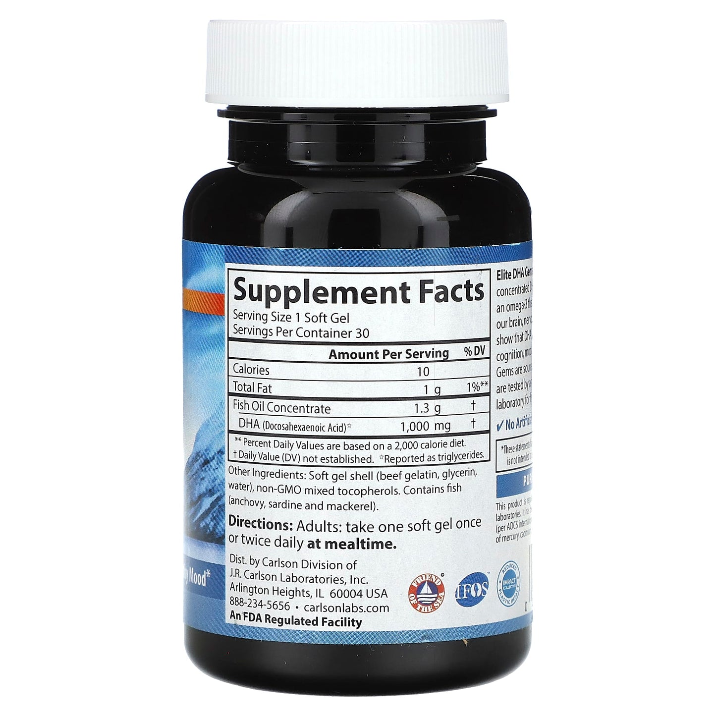 Carlson Labs, Elite DHA Gems, 30 Softgels UPC 088395169007 | HiLife Vitamins
