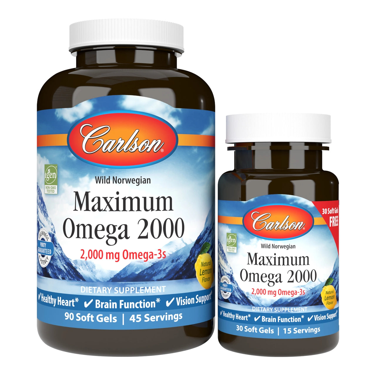 Carlson Labs, Maximum Omega 2000, Lemon Flavored, 90+30 Softgels UPC 088395172403 | HiLife Vitamins