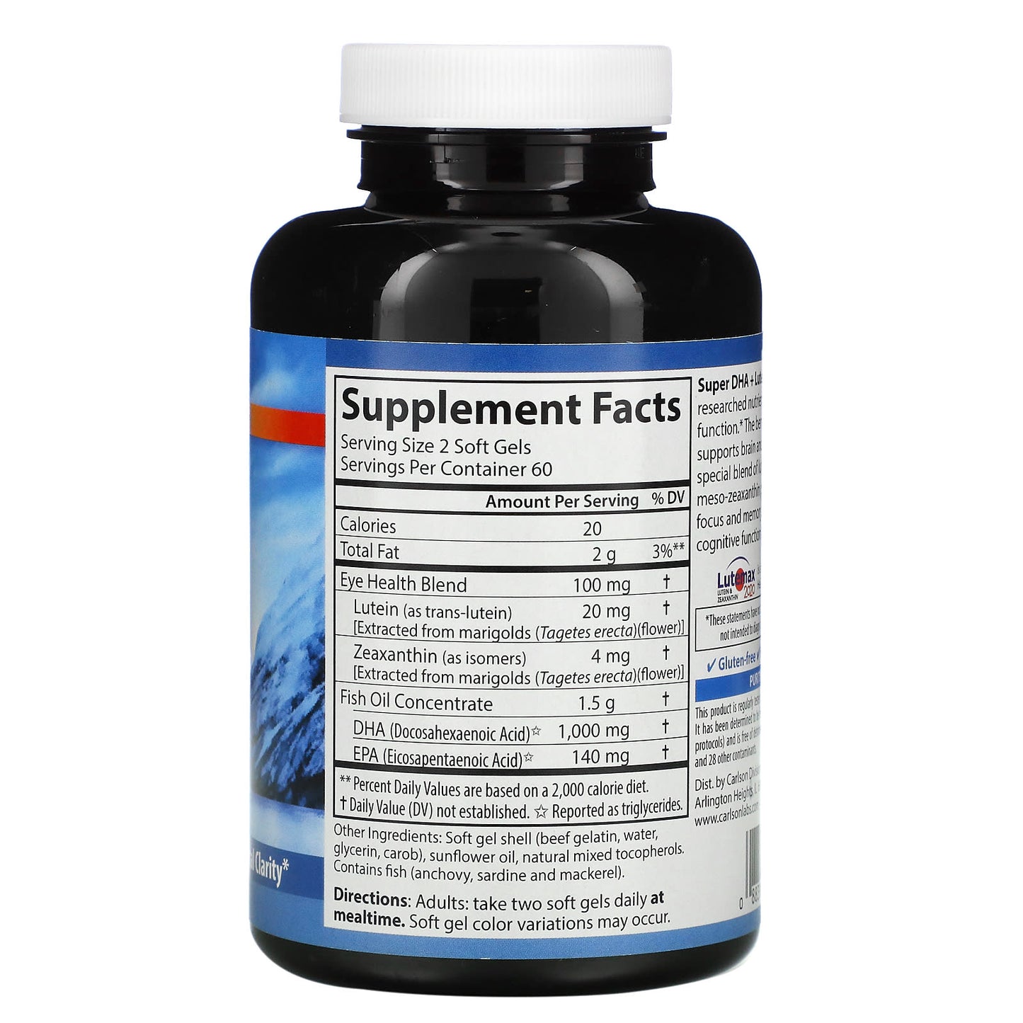 Carlson Labs, DHA + Lutein, 120 Softgels UPC 088395188206 | HiLife Vitamins