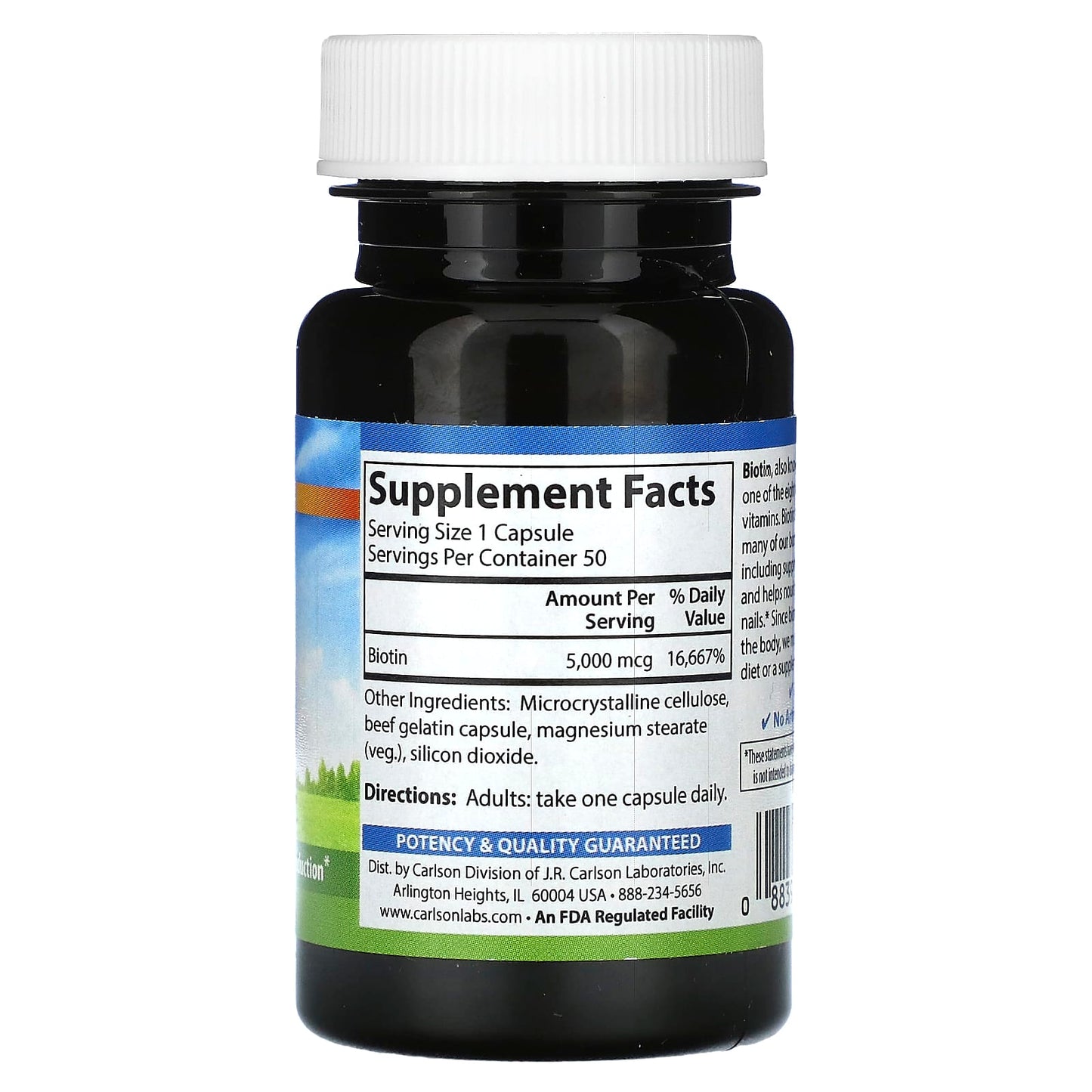 Carlson Labs, Biotin 5mg, 50 Capsules UPC 088395249105 | HiLife Vitamins