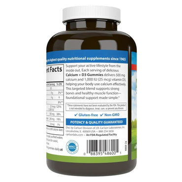 Carlson Labs, Calcium + D3, 60 Gummies UPC 088395486005 | Hilife Vitamins